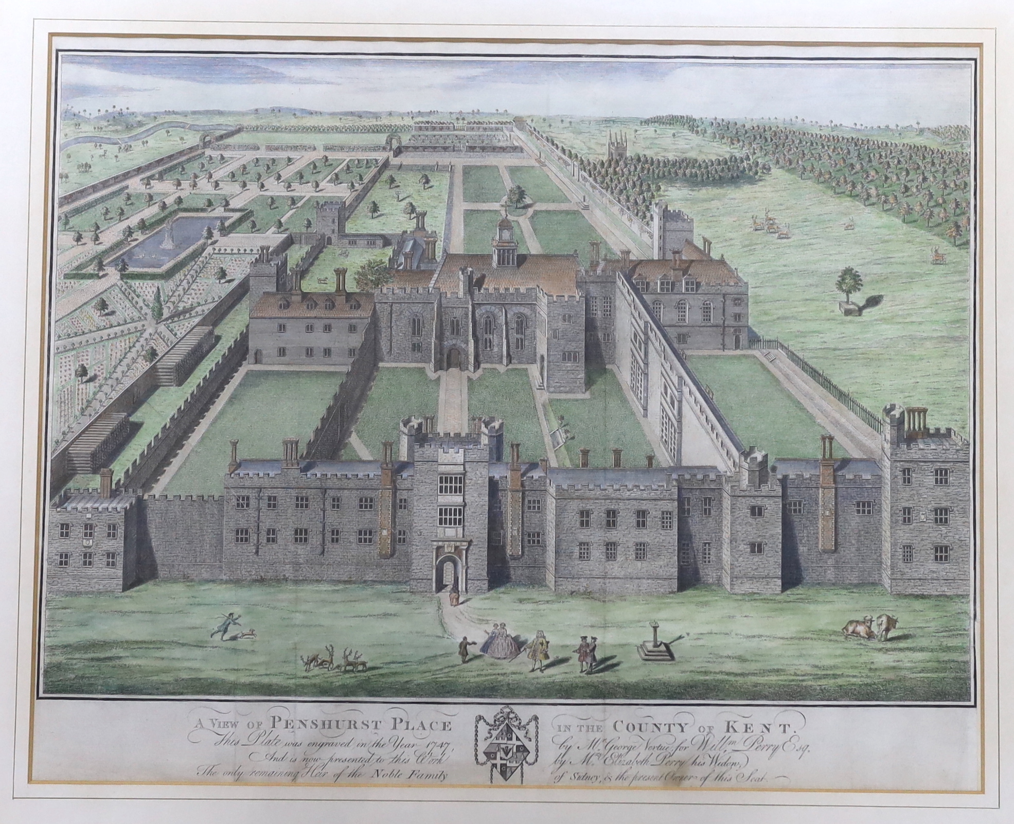 George Virtue (1798-1868) for William Perry, coloured engraving, A view of Penshurst Place in the county of Kent, 43 x 53cm